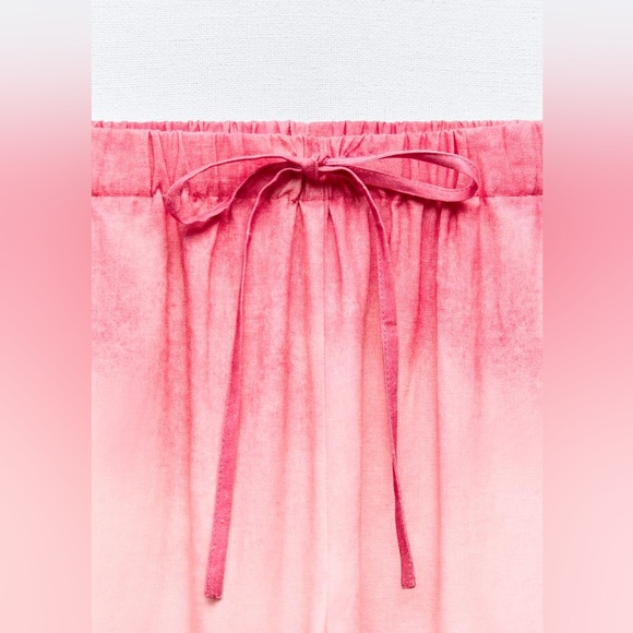 NWT. Zara Pink/Cream Linen Blend Tie-Dye Wide Leg Trousers. Size S. - Picture 7 of 8